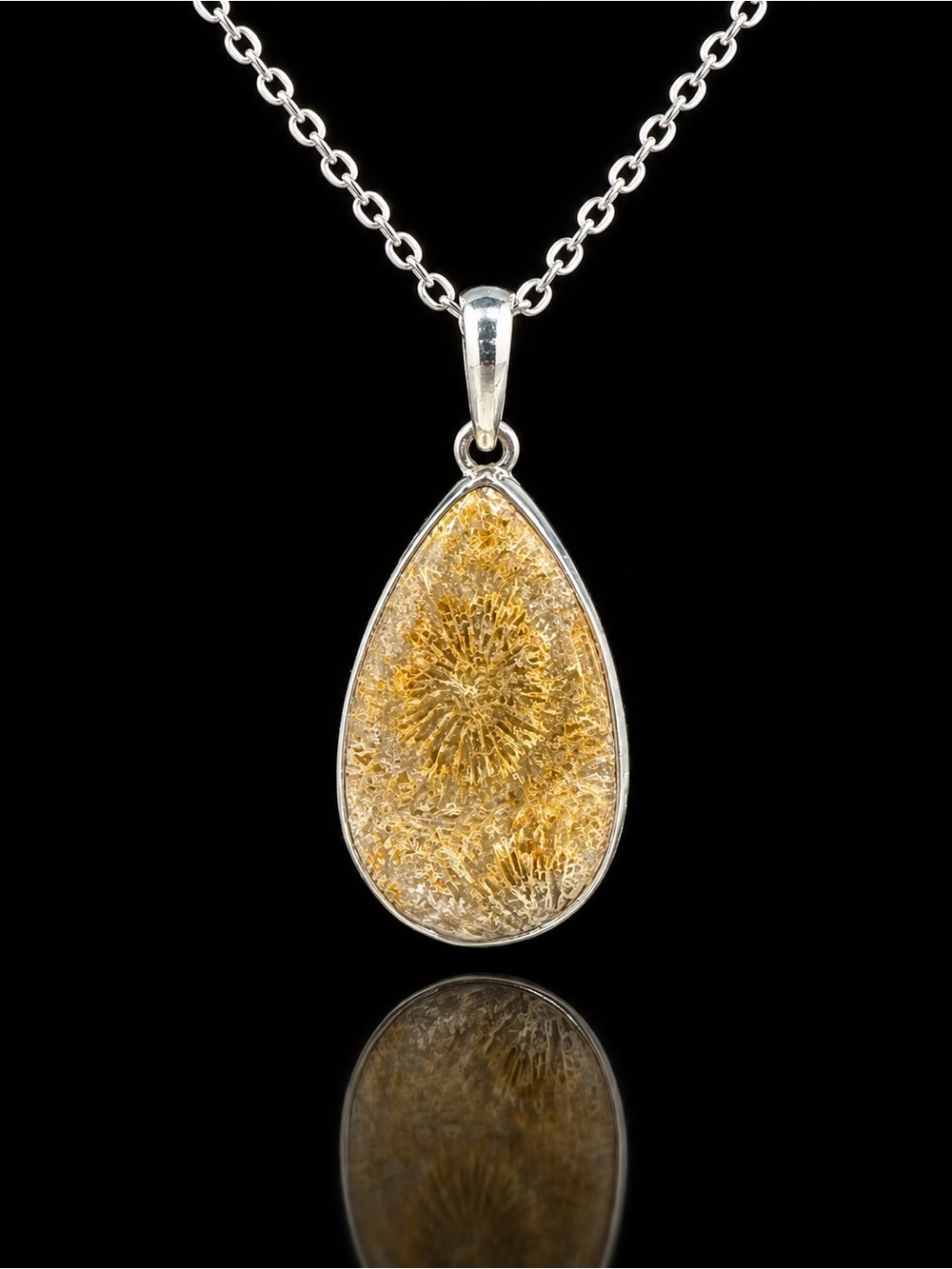 Fossilized Coral in .925 silver w/stainless steel chain